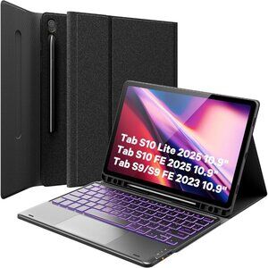 GreenLaw Keyboard Case for Galaxy Tab S9/S10 FE - 7-Color Backlit Touchpad Black
